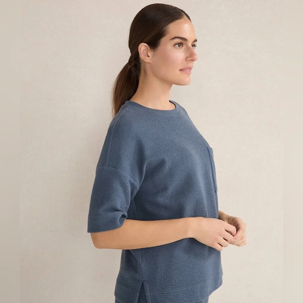 Haven Well Within COTTON BLEND TEXTURED CREWNECK TEE Inidigo Blue Size Mesdiun - Picture 5 of 10